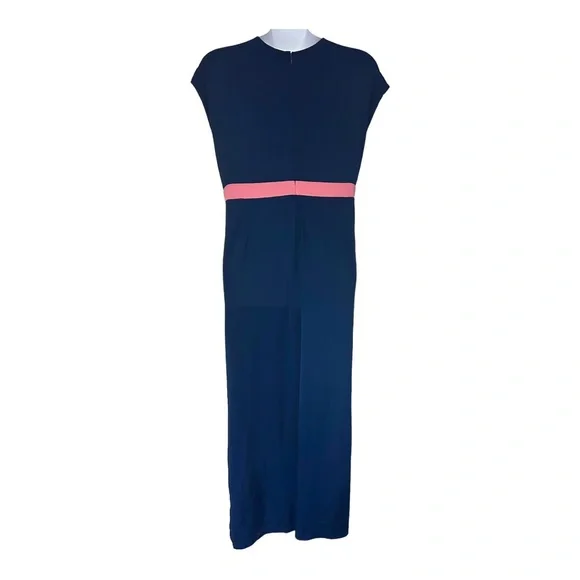 ❣️Ainsley Jersey Knit Navy Stretch Maxi Office Career Casual Stretchy Blue Dress - Picture 8 of 15